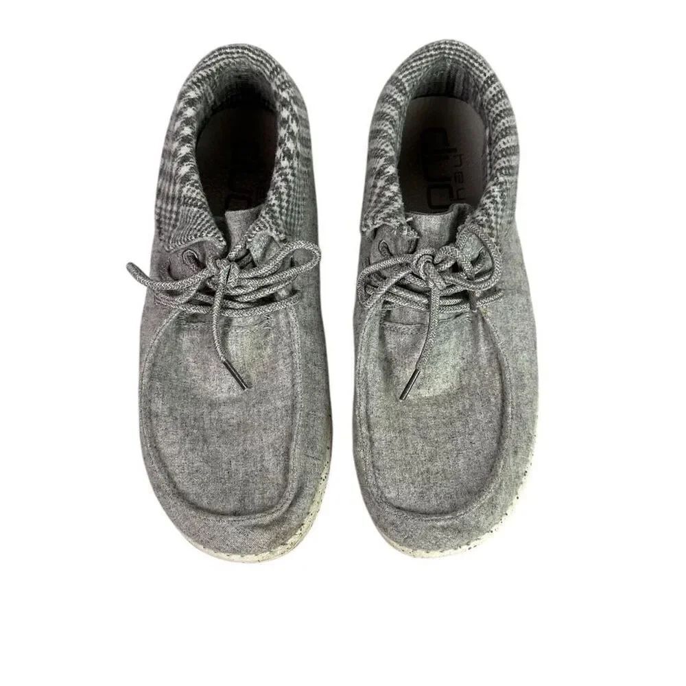Hey Dude Britt Grey hHoundstooth Lace Up Shoes size 8